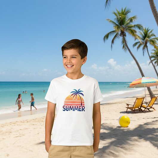 Zomer retro zonsondergang palmboom t-shirt
