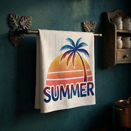 Zomer retro zonsondergang palmboom theedoek