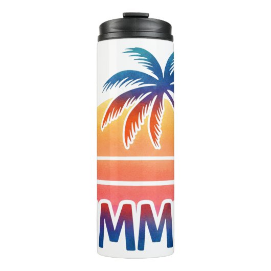 Zomer retro zonsondergang palmboom thermosbeker (Voorkant)