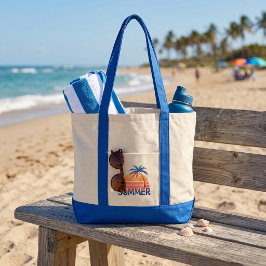 Zomer retro zonsondergang palmboom tote bag