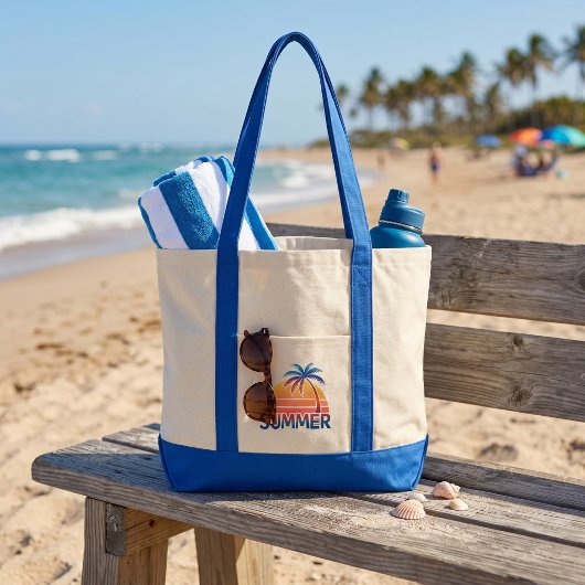 Zomer retro zonsondergang palmboom tote bag