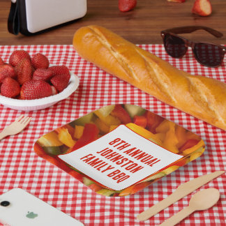 Zomer Reünie Levendige Foto BBQ Familie Picknick Papieren Bordje