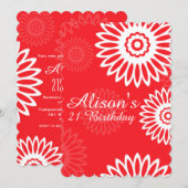 Zomer Rode bloemen Verjaardagsfeestuitnodiging Kaart (Voorkant / Achterkant)