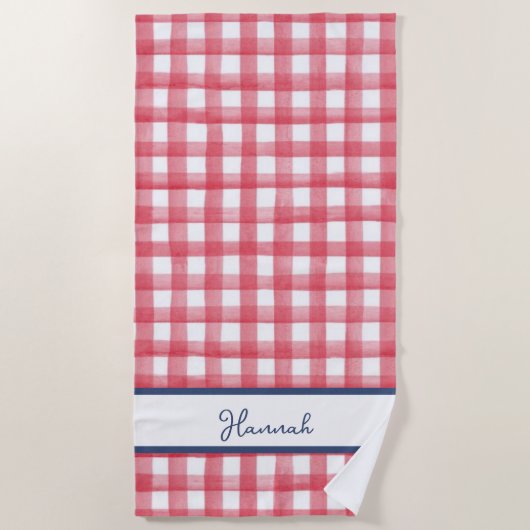 Zomer Rode Gingham, Geruite 4 Juli Strandlaken (Voorkant)
