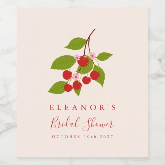 Zomer  rode kersen op maat Vrijgezellenfeest Wijn Etiket (Enkel label)