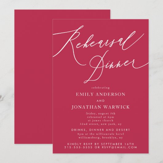 Zomer Rode Magenta Kalligrafie Huwelijksrepetitie Kaart (Voorkant / Achterkant)