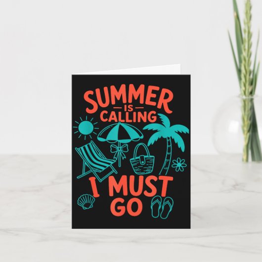 Zomer roept strand ik moet gaan retro palm kaart (Voorkant)