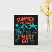 Zomer roept strand ik moet gaan retro palm kaart (Gele Bloem)