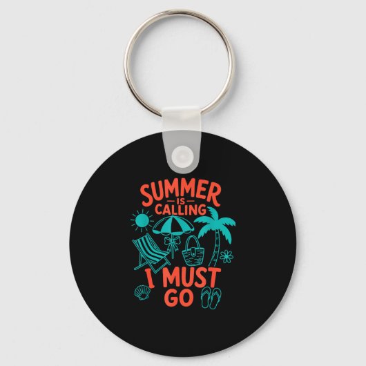 Zomer roept strand ik moet gaan retro palm sleutelhanger (Voorkant)