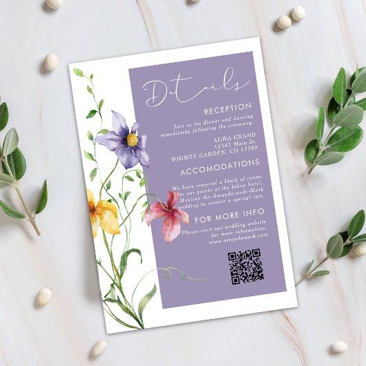Zomer Romantische Bloemenweide Stijlvolle bruiloft Informatiekaartje