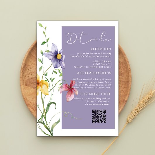 Zomer Romantische Bloemenweide Stijlvolle bruiloft Informatiekaartje