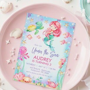 Zomer Rood Haar Zeemeermin Onder Het Zee Verjaarda Kaart