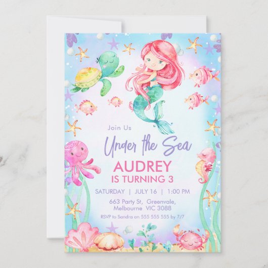 Zomer Rood Haar Zeemeermin Onder Het Zee Verjaarda Kaart
