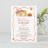 Zomer rood leuk picknick in het park familiereünie kaart (Staand voorkant)