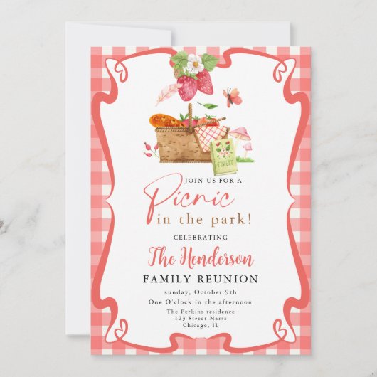 Zomer rood Leuk Picknick in het park familiereünie Kaart (Voorkant)