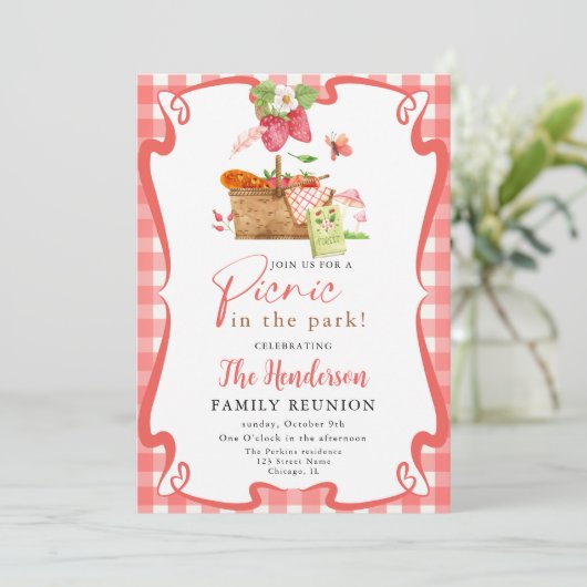Zomer rood Leuk Picknick in het park familiereünie Kaart (Staand voorkant)