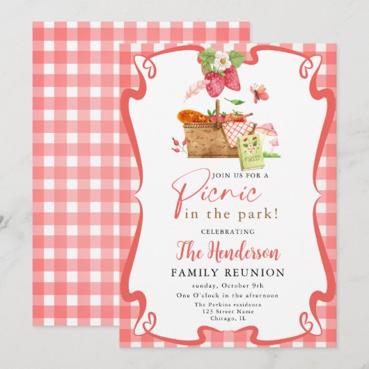 Zomer rood Leuk Picknick in het park familiereünie Kaart (Voorkant / Achterkant)