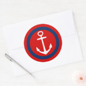 Zomer Rood Marine Blauw en Wit Anker Ronde Sticker (Envelop)