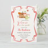 Zomer rood pret picknick in het park familie samen kaart (Staand voorkant)