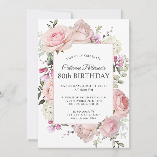 Zomer Roos Tuin Bloemen 80ste Verjaardagsfeest Kaart (Voorkant)