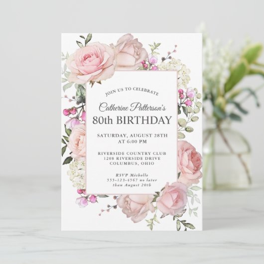 Zomer Roos Tuin Bloemen 80ste Verjaardagsfeest Kaart (Staand voorkant)