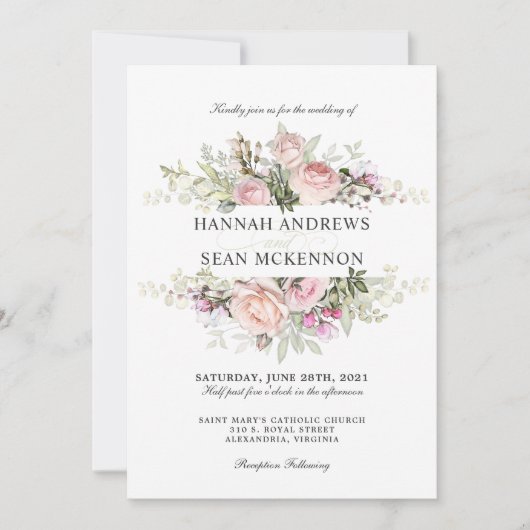 Zomer Roos Tuin Bloemen Bruiloft Uitnodiging (Voorkant)