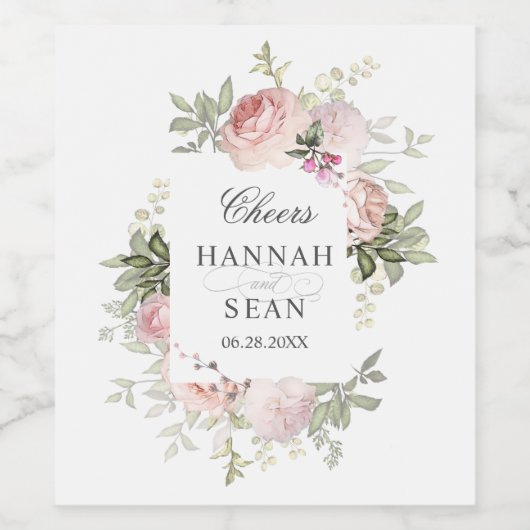 Zomer Roos Tuin Gepersonaliseerde bruiloft Wijn Etiket (Enkel label)