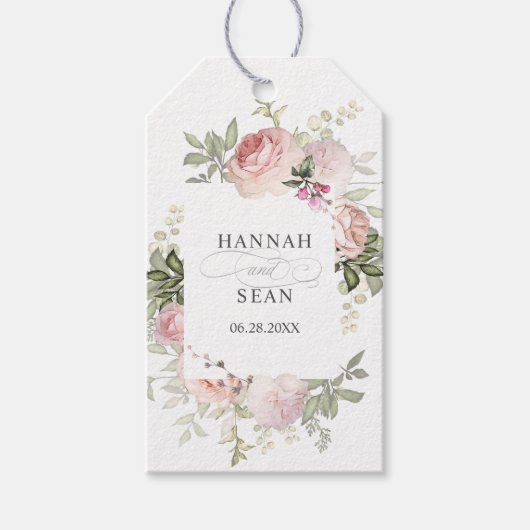 Zomer Roos Tuin Roze Bloemen Bruiloft Cadeaulabel (Voorkant)