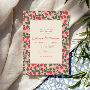 Zomer Roze Aardbei Fruit Botanische Baby Shower Kaart