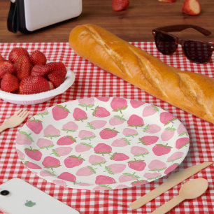 Zomer Roze Aardbei Schattig en Fruitig Papieren Bordje