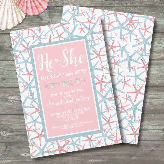 Zomer Roze Blauw Zij Geslacht Reveal Party Kaart