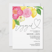 Zomer Roze Bloemen en Lemon Engagement Party Kaart (Voorkant)