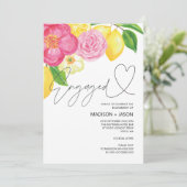 Zomer Roze Bloemen en Lemon Engagement Party Kaart (Staand voorkant)