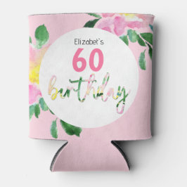 Zomer Roze Bloemen Exotische Waterverf Illustratie Blikjeskoeler