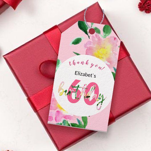 Zomer Roze Bloemen Exotische Waterverf Illustratie Cadeaulabel