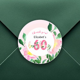 Zomer Roze Bloemen Exotische Waterverf Illustratie Ronde Sticker