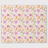 Zomer Roze Bloemen Waterverf Bloemenpatroon Cadeaupapier (Vlak)