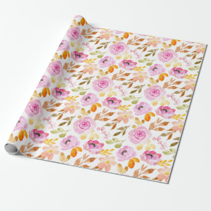 Zomer Roze Bloemen Waterverf Bloemenpatroon Cadeaupapier