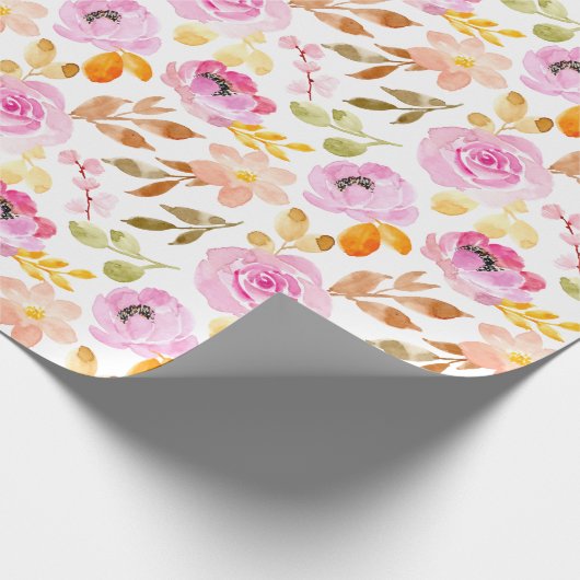 Zomer Roze Bloemen Waterverf Bloemenpatroon Cadeaupapier (Hoek)