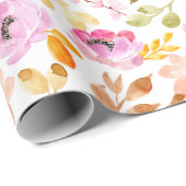 Zomer Roze Bloemen Waterverf Bloemenpatroon Cadeaupapier (Rol Hoek)