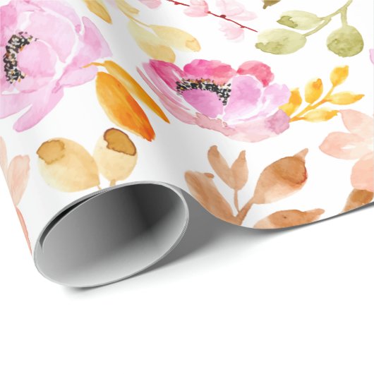 Zomer Roze Bloemen Waterverf Bloemenpatroon Cadeaupapier (Rol Hoek)