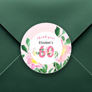 Zomer Roze Bloemige Exotische Aquarel Illustratie Ronde Sticker
