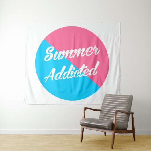 Zomer, roze en blauw ontwerp wandkleed (In Situ (horizontaal))
