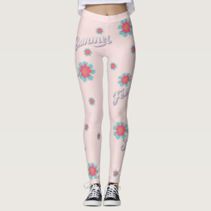 Zomer roze en blauwe girobloemen leggings