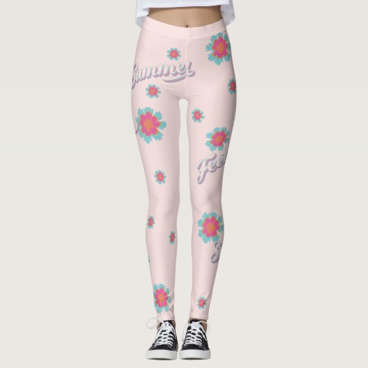 Zomer roze en blauwe girobloemen leggings (Voorkant)