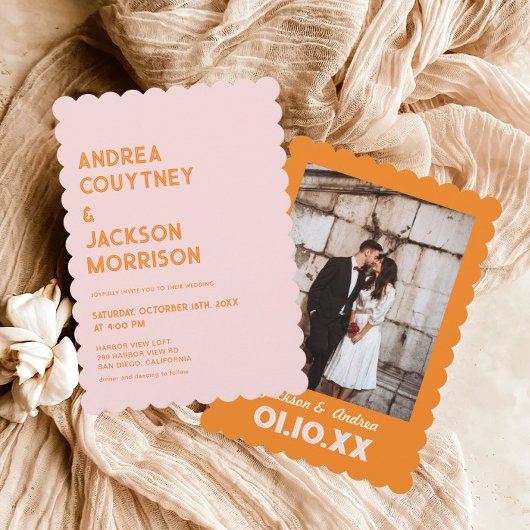 Zomer Roze en Sinaasappel Retro Bruiloft Kaart