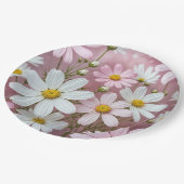 Zomer roze en witte madeliefjes papieren bordje (Gekanteld)