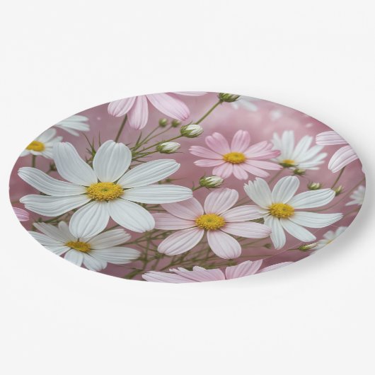Zomer roze en witte madeliefjes papieren bordje (Gekanteld)
