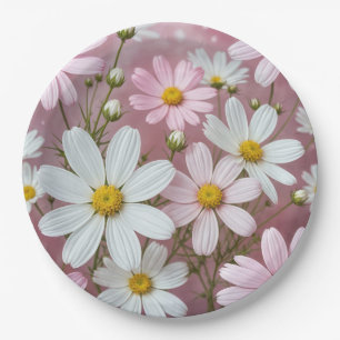 Zomer roze en witte madeliefjes papieren bordje