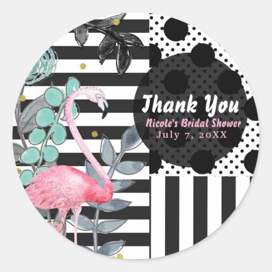 Zomer Roze Flamingo Polka Dot Party Favoriet Fun Ronde Sticker (Voorkant)